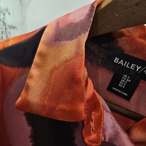 Bailey 44 Shirt Womens Small Orange Purple Satin Button Up Retro Disco Groovy - Picture 8 of 13